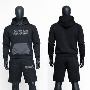 Ensemble décontracté d'été pour homme : survêtement deux pièces (hoodie et short) 100 % coton, grandes tailles, couleur unie, avec logo personnalisé imprimé - Product Image 1