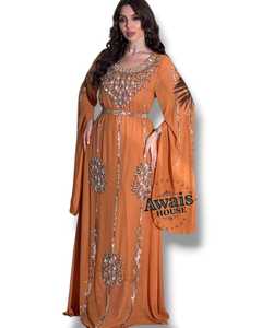 AWAIS HOUSE Women's Middle Eastern Ethnic Lightweight <b>Plus</b> <b>Size</b> Floor-Length Hand Beaded Sequined Georgette <b>Kaftan</b> Abaya Party - Product Image 1