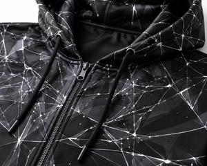Sudadera con Capucha y Cremallera para Hombre, Estampado Geométrico, Corte Regular, Informal, Tejida en Poliéster, para Otoño, Estilo Urbano - Product Image 4