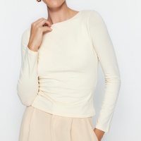 Haut vintage pour femme, coupe classique, motif uni, manches longues, coton et élasthanne, respirant, anti-rétrécissement, anti-boulochage, confortable, toutes saisons