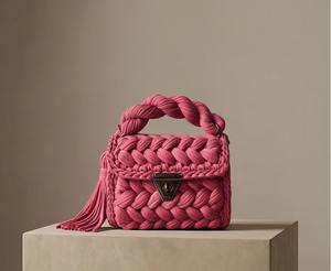 <b>Fuchsia</b> <b>Pink</b> Braided Handmade Purse Modern Stylish Pearl Two Straps Purse Boho Shoulder <b>Bag</b> Cotton Cord Weaving for Good Price - Product Image 1