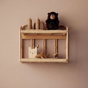 Étagère murale tendance en rotin, style vintage, à 2 niveaux, pour chambre d'enfant, rangement suspendu pour livres et jouets, présentoir décoratif, vente en gros - Product Image 3