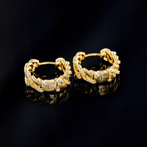 Boucles d'oreilles créoles fines plaquées argent tendance pour femmes, boucles d'oreilles créoles de luxe plaquées argent 925 avec diamants ronds taille brillant sertis en canal - Product Image 2