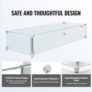 Paravento in Vetro Temperato Trasparente 38 X 10.5 X 6 Pollici per Bracieri, Protezione Rettangolare Spessa 0.3 Pollici per Tavoli da Fuoco - Product Image 5