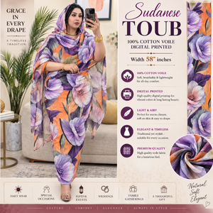 Voile de coton floral imprimé numériquement 58 pouces, tissu doux et fluide pour robes |   Textile soudanais traditionnel pour un usage quotidien élégant - Product Image 5