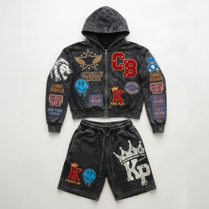 Conjunto de Sudadera con Capucha y Pantalones Cortos de Verano para Hombre, Marca Pento Factory, con Doble Cremallera, Talla Grande, Dos Piezas, 100% Algodón - Product Image 1