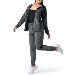 Ensemble de survêtement décontracté pour femme, nouvelle mode, avec sweat à capuche zippé à manches longues, deux pièces, en velours 100 % coton, vente en gros - Product Image 4