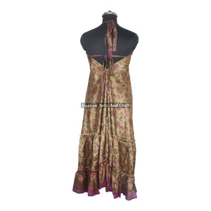Nuevo Vestido Bohemio de Seda Sari Reciclada para Mujer, Económico, Última Moda, Vestidos Largos Casuales de Playa, Vestido de Noche Elegante sin Mangas para Damas - Product Image 6