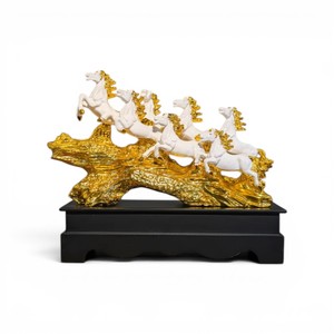 Luxury Handicraft Handmade 7 Running Horses Golden Polyresin Feng Shui Horse Figurine Decorative Home Dcor <b>Statue</b> - Product Image 3
