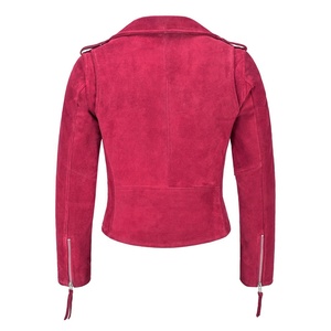 Women's Pink <b>Suede</b> Moto <b>Jacket</b> Full Sleeve Zip Closure Spread Collar Autumn Style Sample Service Available - Product Image 2