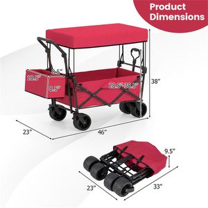 Carrello Pieghevole Rosso con Manico Regolabile, Ruote Antiforatura e Tasche Laterali Rimovibili per Campeggio e Attività all'Aperto - Product Image 4