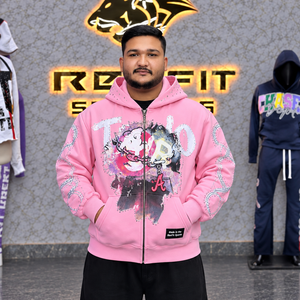 Custom Unisex <b>Zip</b> <b>Hoodie</b> Heavy Fleece Streetwear Graphic Sweatshirt Rhinestone Sleeves Kangaroo <b>Pocket</b> Custom Label Casual Wear - Product Image 1
