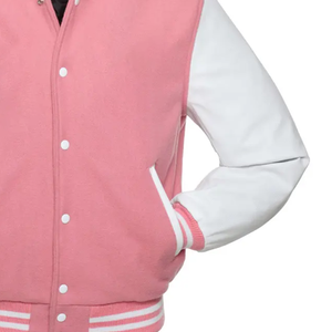 Vestes universitaires en laine rose en gros, vestes Letterman personnalisées avec logos grecs, streetwear pour sororités et fraternités, couleurs personnalisées - Product Image 3