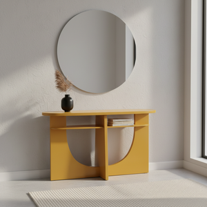 Modern <b>Yellow</b> Console <b>Table</b> <b>Coffee</b> <b>Table</b> Durable Rubber Wood MDF Oak Veneer Accent Furniture for Living Room Home Decor - Product Image 5