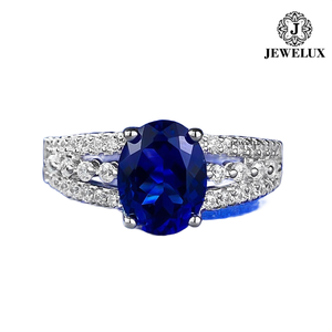 Jewelux Women's 18K Solid Gold Sapphire <b>Ring</b> Round Brilliant Cut Diamonds Setting Luxury Engagement Gemstone <b>Ring</b> - Product Image 5