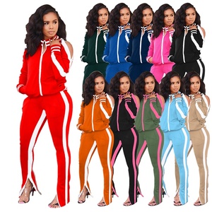 Ensemble de survêtement vert 2 pièces pour femme, manches longues, col montant, cordon de serrage, pantalon de jogging sportif, motif uni, tenue d'automne, antistatique - Product Image 3