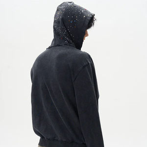 Sudadera con capucha extragrande personalizada con pedrería, estilo urbano, con cremallera, para hombre, fabricante OEM/ODM, sudadera con capucha completamente con pedrería - Product Image 4