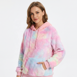 Sweat à capuche oversize en molleton tie-dye unisexe, chaud pour l'hiver, coupe classique avec poche, couleurs rose pastel - Product Image 4