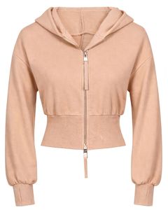 Sweat-shirt à capuche zippé beige pour femme, coupe ajustée, manches longues, style streetwear décontracté, en molleton, fabrication ODM avec logo personnalisé - Product Image 1