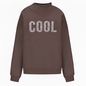 Sweat-shirt surdimensionné personnalisé pour femme, vert kaki olive, style vintage, avec imprimé lettres brillantes, col montant, épaules tombantes, en coton épais - Product Image 2