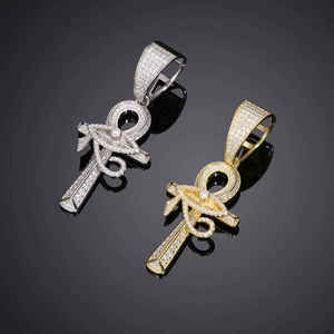 Colgante de Moissanita con Cruz Ankh y Ojo de Horus, Chapado en Oro y Plata, Joyería Brillante Redonda para Fiesta - Product Image 1