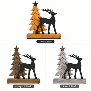Wooden Christmas Tree and Reindeer Decor 7 Inch Tabletop Holiday Ornament Rustic Winter Theme Decorative <b>Object</b> - Product Image 5