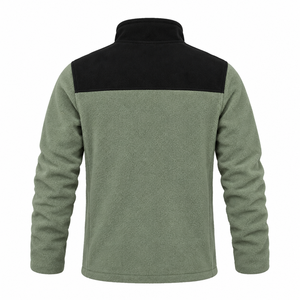 Men's sage green Color Block polar <b>Fleece</b> Jacket Stand Collar Zipper Pockets Winter Warm Coat <b>sherpa</b> - Product Image 2