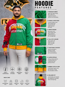 Men's Color Blocking <b>Zip</b>-Up <b>Hoodie</b> Oversized Fit Embroidery Sleeves French Terry Cotton Breathable <b>Pocket</b> Printed Front <b>Hoodie</b> - Product Image 2