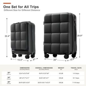 3 Piece 20-Inch ABS Hard Shell Luggage Sets with USB Port Front Opening Design Spinner Wheels Cup Holder <b>Cupping</b> Beautiful B - Product Image 2
