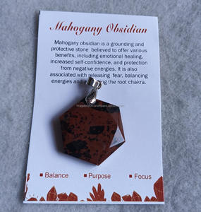 Pendentif Collier en Obsidienne Acajou Naturelle, Pierre Énergétique de Guérison, Sculpture Hexagonale Ombre, Bijou Feng Shui Négatif - Product Image 1