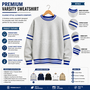 Cosh เสื้อสเวตเชิ้ตแขนยาวคอกลมแขนยาวแบบถักลายทางสีเทาน้ำเงินขาว - Product Image 6