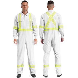 Mens High Visibility Reflective Stripes Coverall Long Sleeve Zipper Jumpsuit <b>Engineering</b> Uniform <b>Overall</b> Workwear - Product Image 1