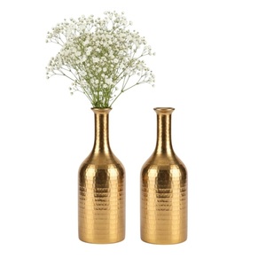 Vase à fleurs décoratif vintage pour la maison, finition martelée argentée polie, vase à fleurs classique en aluminium métallique au prix le plus bas - Product Image 2