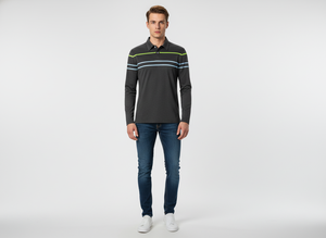 Polo à manches longues rayé de qualité supérieure pour homme - Hauts décontractés en coton style rugby pour l'automne et les tenues professionnelles - Product Image 2