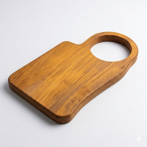 Tabla de cortar profesional de madera de teca con mango circular grande, tabla de cortar de madera con forma única para servir en la cocina. - Product Image 1