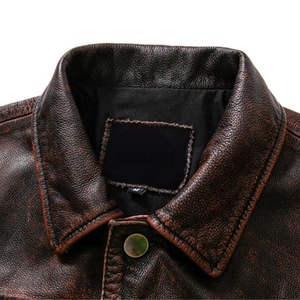 Premium Men's <b>Vintage</b> Genuine Leather Slim <b>Motorcycle</b> <b>Jacket</b> ODM Front Zipper Closure Turn-down Collar Solid Color Winter Wear - Product Image 5