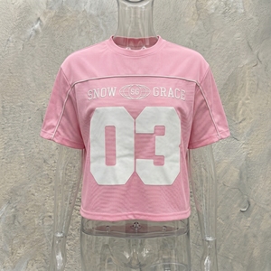 Snow Grace 03 T-shirt sportif rose pour homme à manches courtes col rond respirant tricoté coupe régulière - Product Image 6