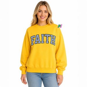 Sweat-shirt jaune oversize à col montant avec logo personnalisé brodé à l'avant, motif Gingham, en molleton de coton écologique, pour l'hiver et l'automne, vente en gros - Product Image 5