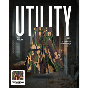 Kilt utilitaire camouflage pour hommes – Kilt tactique robuste en coton pour hommes avec ferrures en laiton - Product Image 5