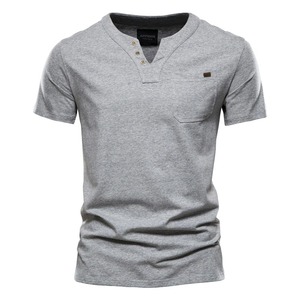 T-shirt à manches courtes bleu uni pour homme, 100% coton, respirant, style uni teint, chemises et hauts pour adultes - Product Image 3
