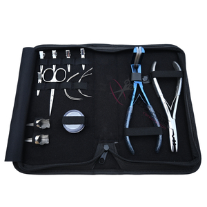 Professional Silver Hair Extension <b>Tools</b> <b>Kit</b> with 2 Hole Beads Crimper Tape In Plier Curved Needles Beads Box <b>Mini</b> Scissor <b>tools</b> - Product Image 1