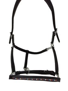 Rub International 6mm Stone Crystal Leather Halter con tamaño personalizable y color English Saddle Style Horse Halter - Product Image 3