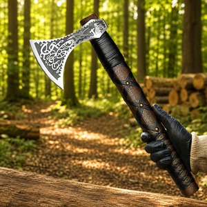 Hacha Vikinga Nórdica con Funda de Cuero – Hacha Forjada a Mano con Púas, Tipo Tomahawk, para Camping, Supervivencia, Corte de Leña, Regalo Único - Product Image 2