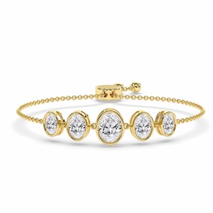 Bracelet de mode en or 14 carats de qualité supérieure avec cinq pierres (2 carats) Tw. Magnifiques bijoux pour femmes avec diamant de laboratoire Sophie taille ovale - Product Image 5