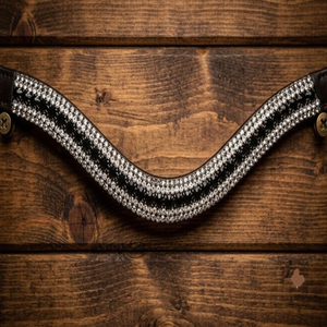 Frontal en cuir noir et marron pour cheval, 5 rangées de cristaux rouges, verts et bleus, strass, confortable, durable, logo personnalisé - Product Image 3