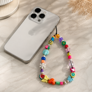 Porte-clés coloré à perles mélangées avec motif fleur, papillon, œil porte-bonheur et perle, en plastique PVC, breloque promotionnelle pour téléphone - Product Image 3