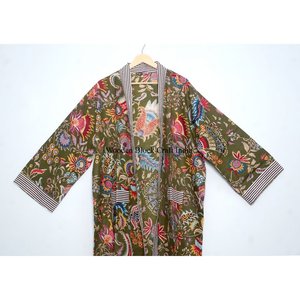 Vestido Kimono de Algodón Hecho a Mano con Estampado Floral, Ropa de Dormir de Verano, Estampados en Bloque, Túnica Larga para Dama de Honor, Túnica Casual para la Playa - Product Image 2