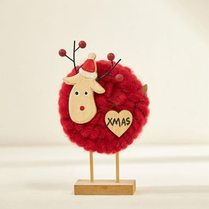 <b>Wooden</b> Reindeer Christmas Decoration With <b>Wool</b> Body Heart Xmas Sign Tabletop Holiday Decor - Product Image 5