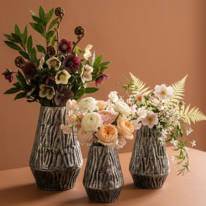 Best Selling Antique Iron Metal Flower <b>Vase</b> Wavy Pattern Tabletop Rustic Decorative Home Decor Metallic finish <b>set</b> of <b>3</b> - Product Image 3