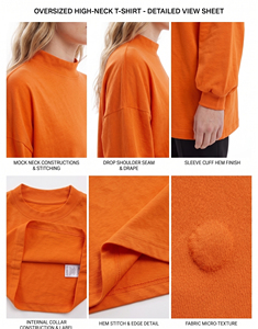 T-shirts décontractés pour femmes, style hip-hop, surdimensionnés, à manches longues, tricotés, col haut, coupe ample, style streetwear, t-shirts pour femmes, à porter au quotidien - Product Image 6